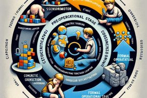 image creatively illustrates the progression through Jean Piaget's Stages of Cognitive Development